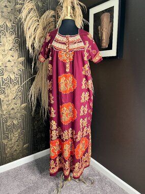 Maroon orange print Shoppio India Jaipuri folk motif print caftan
